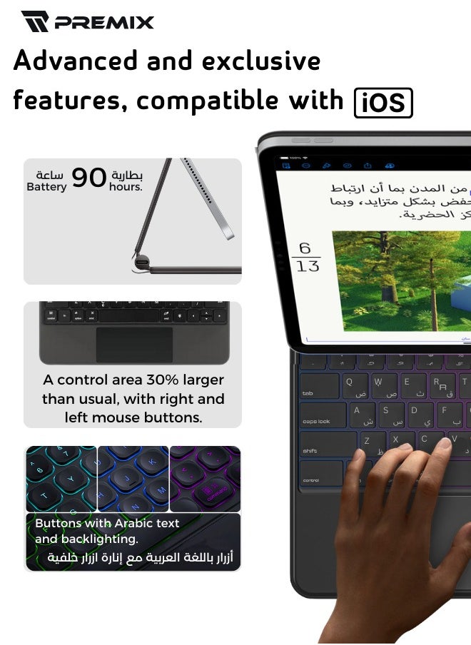 كيبورد لوحة مفاتيح ماجيك متوافقة مع أجهزة  ايباد 12.9 برو و أير 13 أنش  باللغة العربية والانجليزية - pzsku/ZD91BB385D8D5EEE38237Z/45/_/1739882900/ba3bb7a6-1a97-46b0-bc32-457f89caf486
