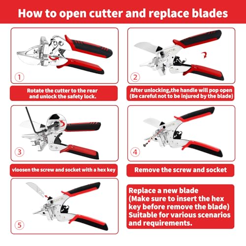 GARTOL Ratchet Miter Shears, 45°-135° Adjustable Multi-Angle Cutter for Molding, Trim & Quarter Round – Precision Hand Tool for PVC & Soft Wood – Includes 5 Anvils & Replaceable Blade - Image 5