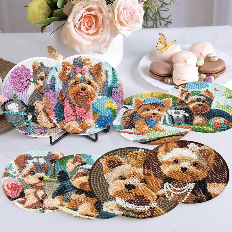 croshom Dogs Diamond Art Coasters Kits, 8 Pieces Puppy Diamond Painting Coasters with Holder, Diamonds Art Painting Kits, 5D DIY Diamonds Arts Kit for Adults Gift - Image 4