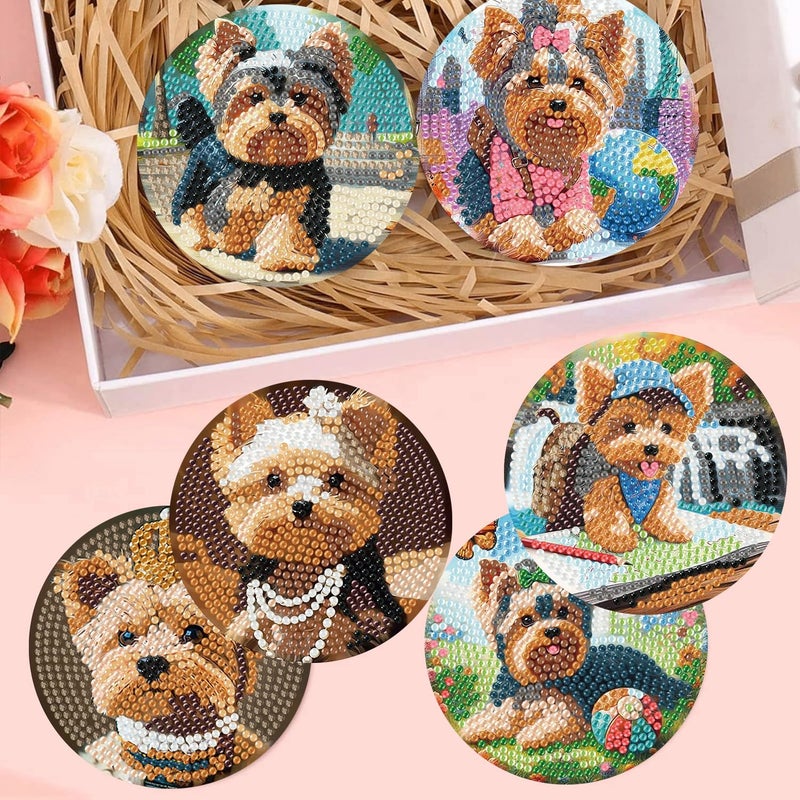 croshom Dogs Diamond Art Coasters Kits, 8 Pieces Puppy Diamond Painting Coasters with Holder, Diamonds Art Painting Kits, 5D DIY Diamonds Arts Kit for Adults Gift - Image 5
