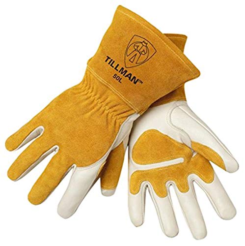 Tillman John Tillman Medium 14"" Gold and Pearl Top Grain Split Back Cowhide Fleece Lined MIG Welders Gloves with 4"" Cuff and Kevlar Thread Locking Stitch (Carded)" (50 M) - Image 2