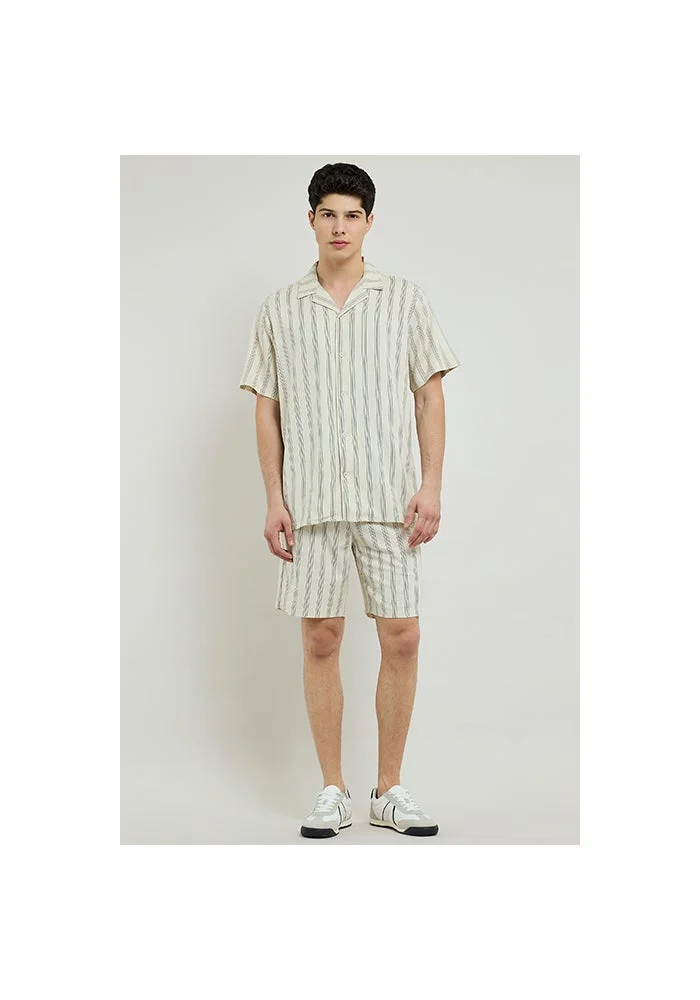 أر أند بي Striped Shirt with Revere Collar and Short Sleeves