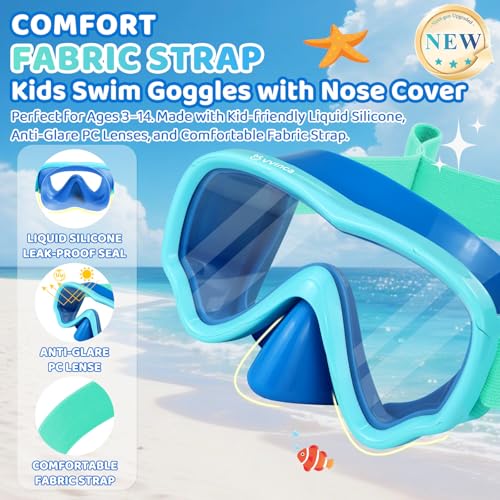 Vvinca Kids Swim Goggles with Nose Cover Snorkel Diving Mask Fabric Strap Anti Fog Anti Shattered Lens Goggles for Kids 315 - Image 3