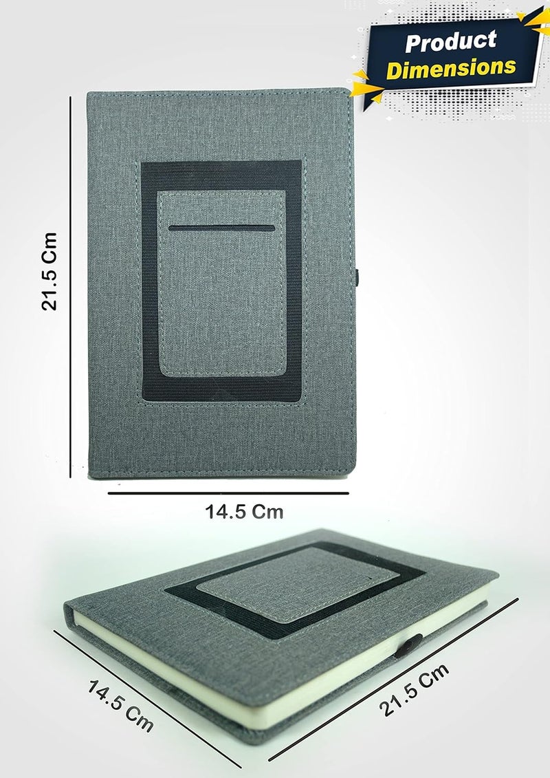 Schmick A5 Journal Notebook Diary for Men Women | Office Journal Diary Notebook with Magnetic Flip Lock and Mobile Holder Pocket (200 Ruled Pages, 6 x 8.5 Inches, 80 GSM) (Grey Canvas) - Image 3