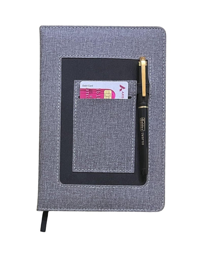 Schmick A5 Journal Notebook Diary for Men Women | Office Journal Diary Notebook with Magnetic Flip Lock and Mobile Holder Pocket (200 Ruled Pages, 6 x 8.5 Inches, 80 GSM) (Grey Canvas) - Image 1