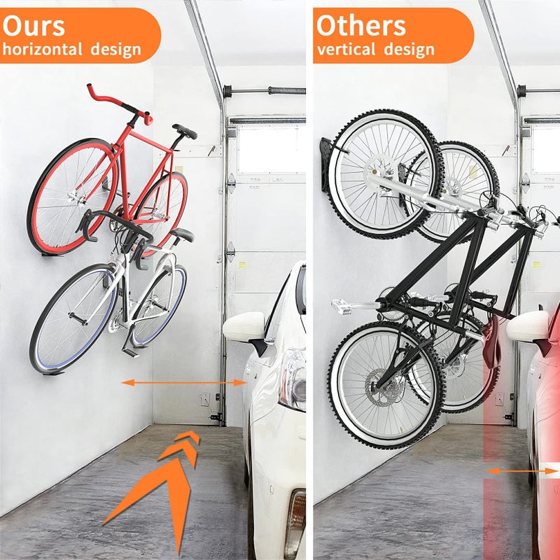 WALMANN 2 Pack Bike Pedal Hanger Wall Mount, Heavy Duty Horizontal Bike Rack for Garage Wall, Bike Display Stand for Home Holds Up to 70 LBS - Image 3