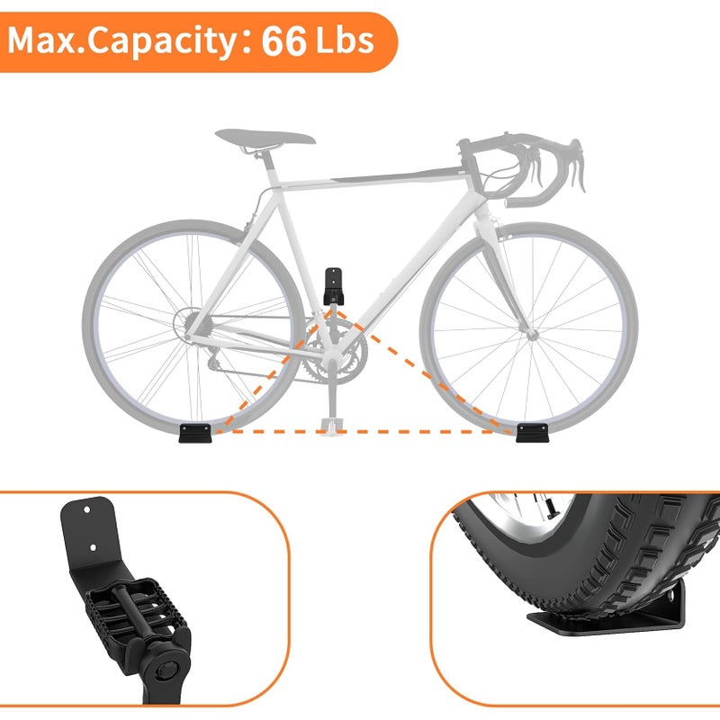 WALMANN 2 Pack Bike Pedal Hanger Wall Mount, Heavy Duty Horizontal Bike Rack for Garage Wall, Bike Display Stand for Home Holds Up to 70 LBS - Image 5