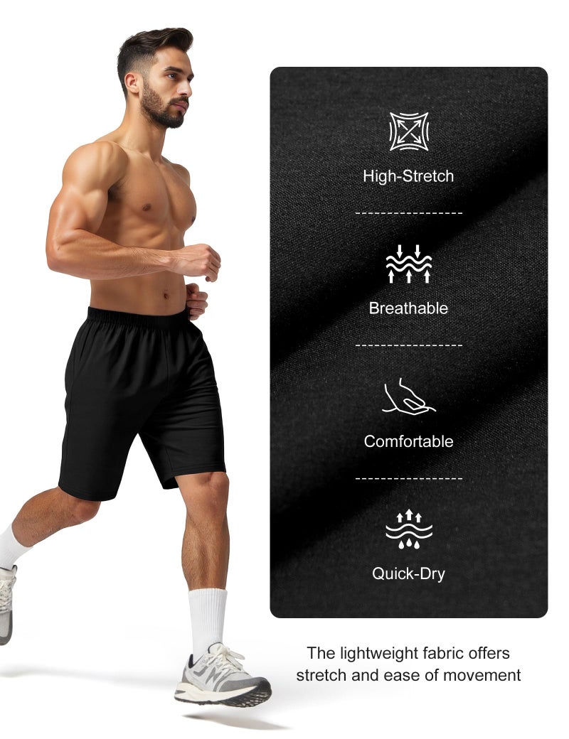 Naarts Men's Athletic Shorts 9'' Quick Dry Workout Running Shorts Lightweight Sports Gym Basketball Shorts with Pockets Black,2X-Large - Image 3