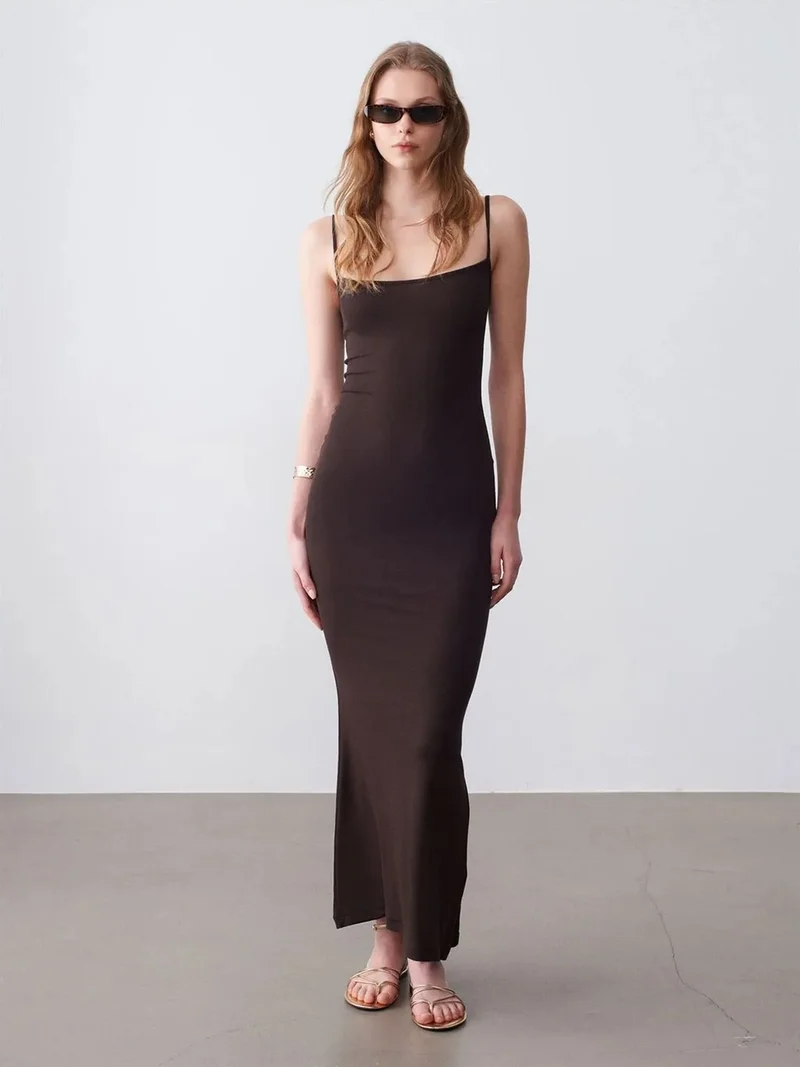 ديلفين DILVIN Ribbed Bodycon Maxi Dress