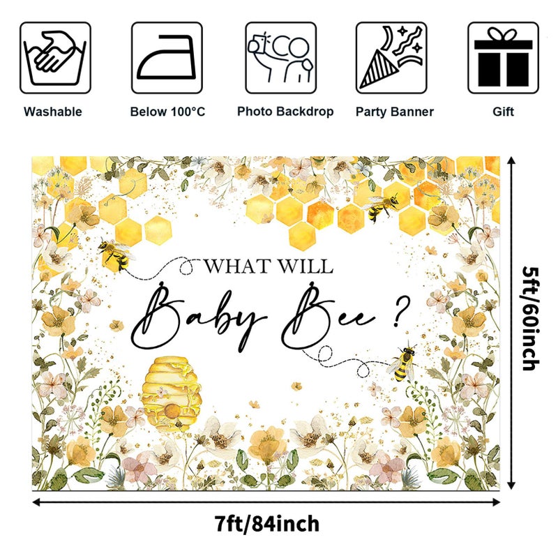 Avezano Bee Gender Reveal Backdrop What Will Baby Bee Photography Background Bumble Honeycomb Gender Reveal Party Decorations Banner Floral Theme Baby Shower Photo Backdrops (7x5ft) - Image 3