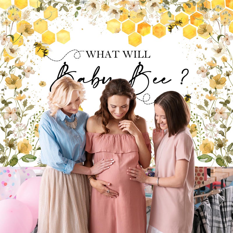 Avezano Bee Gender Reveal Backdrop What Will Baby Bee Photography Background Bumble Honeycomb Gender Reveal Party Decorations Banner Floral Theme Baby Shower Photo Backdrops (7x5ft) - Image 4