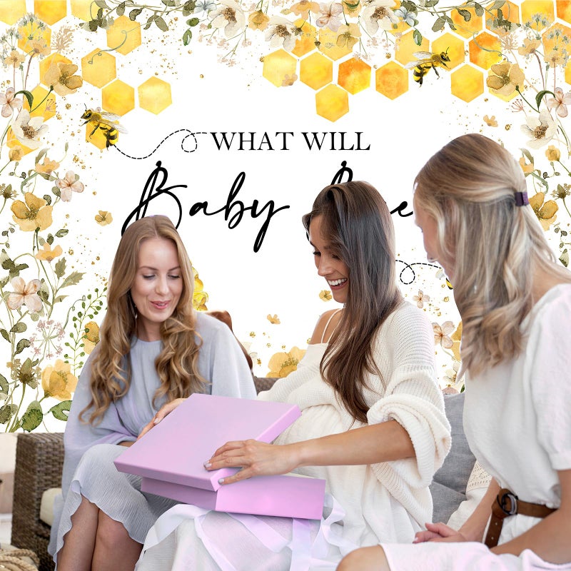 Avezano Bee Gender Reveal Backdrop What Will Baby Bee Photography Background Bumble Honeycomb Gender Reveal Party Decorations Banner Floral Theme Baby Shower Photo Backdrops (7x5ft) - Image 5