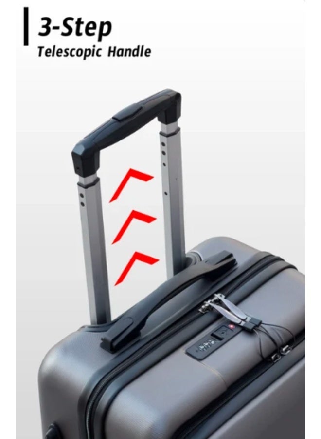 Loren MigoPremium Black Hard Shell Trolley Suitcase, Front-Access Travel Luggage with 360° Spinner Wheels, Telescopic Handle and Spacious Storage, 20 Inches Capacity Travel Bag - Image 3