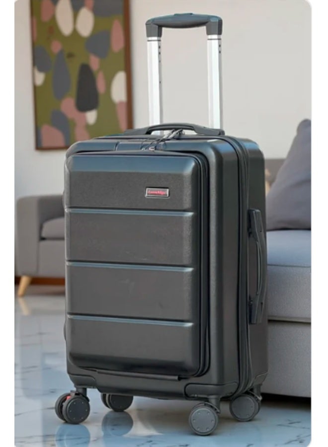 Loren MigoPremium Black Hard Shell Trolley Suitcase, Front-Access Travel Luggage with 360° Spinner Wheels, Telescopic Handle and Spacious Storage, 20 Inches Capacity Travel Bag - Image 2