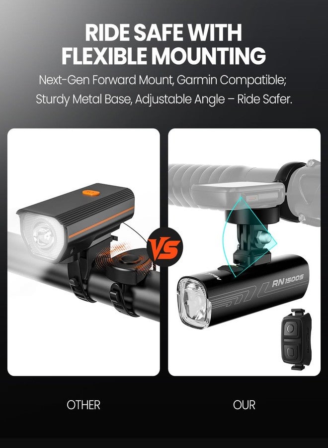 Magicshine ضوء دراجة ماجيكشاين RN 1500S، أضواء دراجة لركوب الليل مع تركيب أسفل، تحكم FTR LightSync، قابلة لإعادة الشحن عبر USB، ضوء دراجة أمامي وخلفي لركوب الدراجات على الطرق الجبلية - Image 2