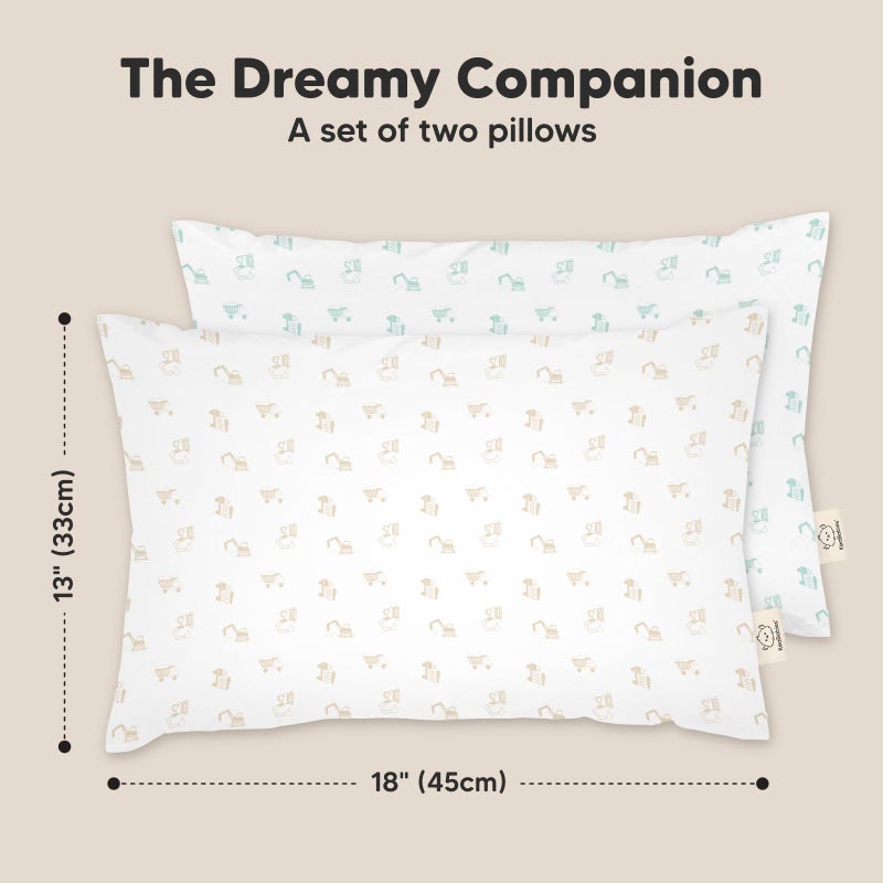 KeaBabies 2-Pack Toddler Pillow - Soft Organic Cotton Toddler Pillows for Sleeping - 13X18 Small Pillow for Kids - Kids Pillows for Sleeping - Kids Pillow for Travel, School, Nap, Age 2 to 5 (Excavator) - Image 3