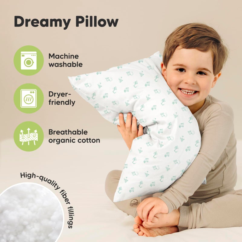 KeaBabies 2-Pack Toddler Pillow - Soft Organic Cotton Toddler Pillows for Sleeping - 13X18 Small Pillow for Kids - Kids Pillows for Sleeping - Kids Pillow for Travel, School, Nap, Age 2 to 5 (Excavator) - Image 4