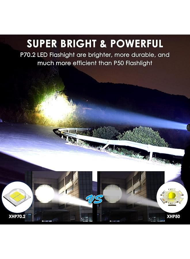 USB Rechargeable LED Flashlights 90000 High Lumens Powerful Flash Lights Powered 26650 Battery 10 Modes Zoomable & IP65 Waterproof Tactical Flashlights for Emergencies Camping (P70 S) - Image 2
