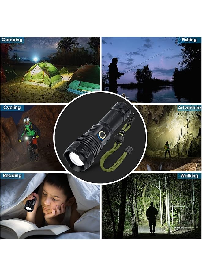 USB Rechargeable LED Flashlights 90000 High Lumens Powerful Flash Lights Powered 26650 Battery 10 Modes Zoomable & IP65 Waterproof Tactical Flashlights for Emergencies Camping (P70 S) - Image 5