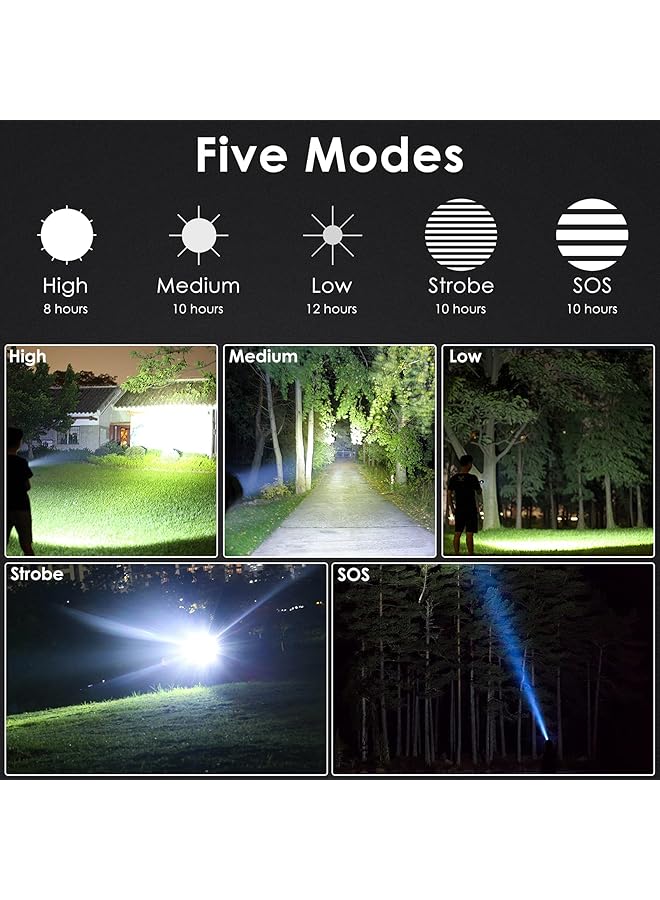USB Rechargeable LED Flashlights 90000 High Lumens Powerful Flash Lights Powered 26650 Battery 10 Modes Zoomable & IP65 Waterproof Tactical Flashlights for Emergencies Camping (P70 S) - Image 4
