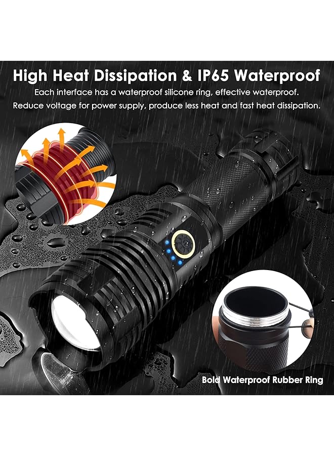 USB Rechargeable LED Flashlights 90000 High Lumens Powerful Flash Lights Powered 26650 Battery 10 Modes Zoomable & IP65 Waterproof Tactical Flashlights for Emergencies Camping (P70 S) - Image 3