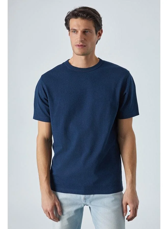 Grimelange PELTZ Men's Relaxed Crew Neck Short Sleeve Navy T-Shirt.