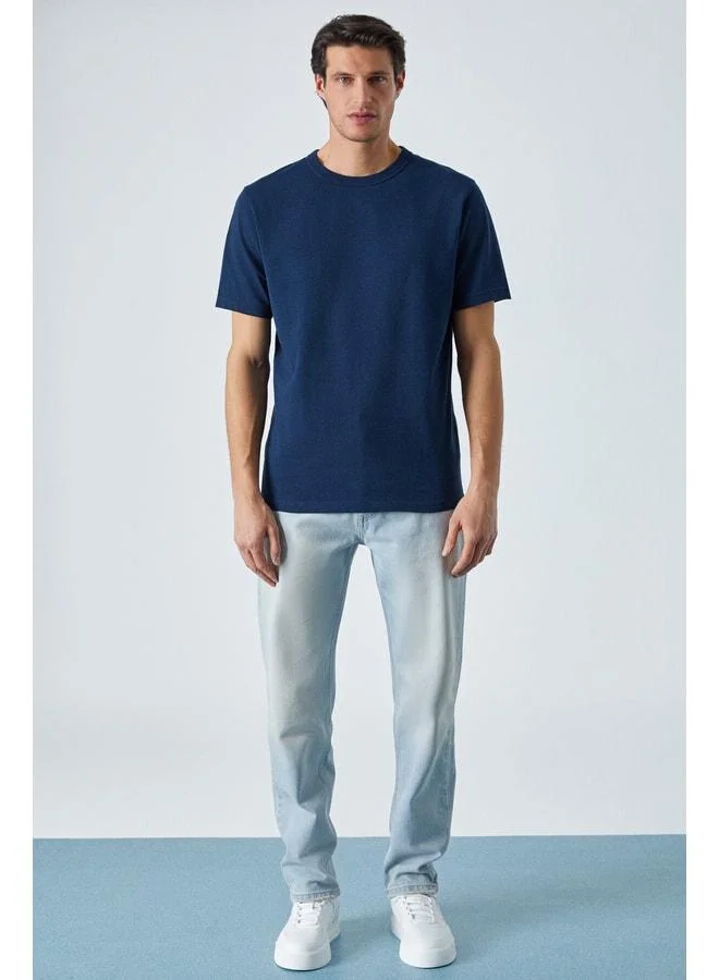 Grimelange PELTZ Men's Relaxed Crew Neck Short Sleeve Navy T-Shirt.