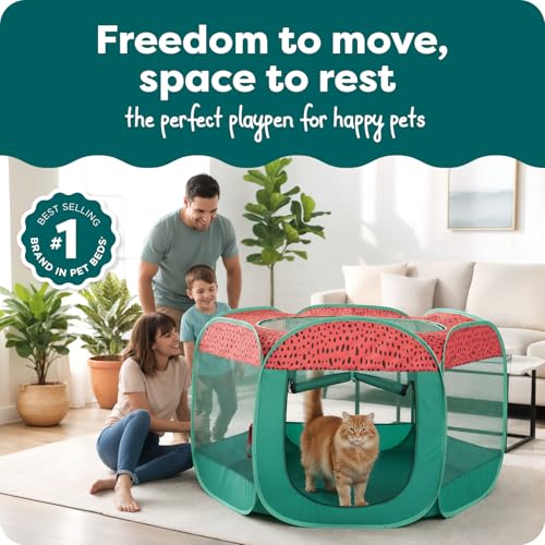 FurHaven SoftSided Dog Cat Playpen Portable Foldable Indoor Outdoor Pet Playpen with Mesh Windows Zippered Door Green Pink Extra Large - Image 3