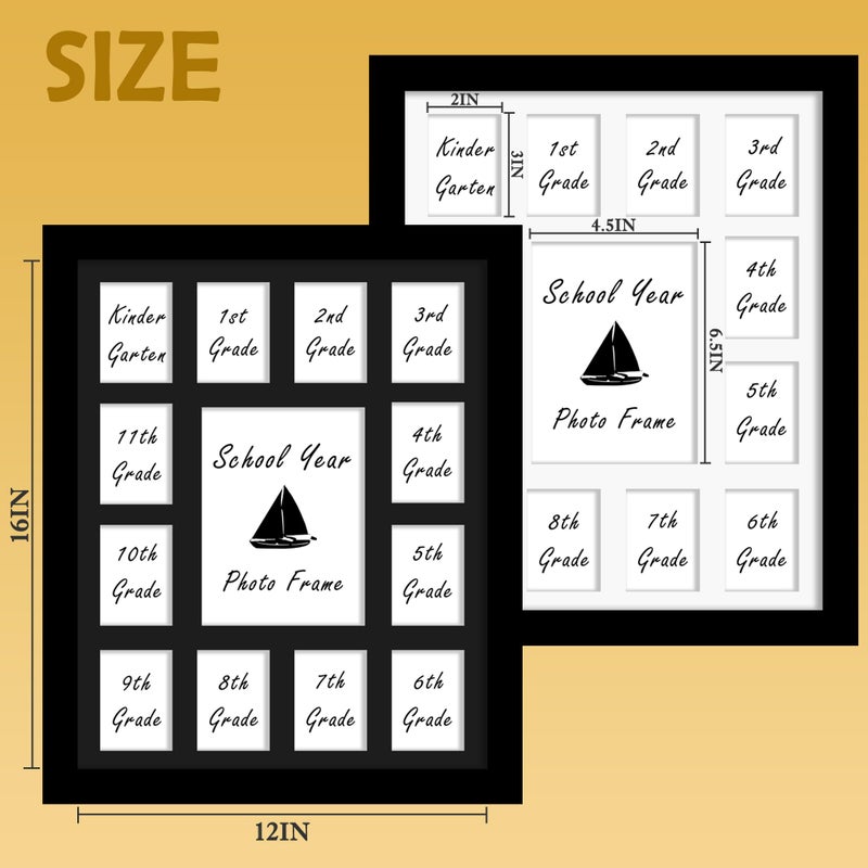 DUENPY 12x16 School Year Picture Frame K-12 Displays One 5x7 Photo and Twelve 2.5x3.5 Pictures Graduation Photo Collage Wall Hanging Collage School Picture Frame Black - Image 2