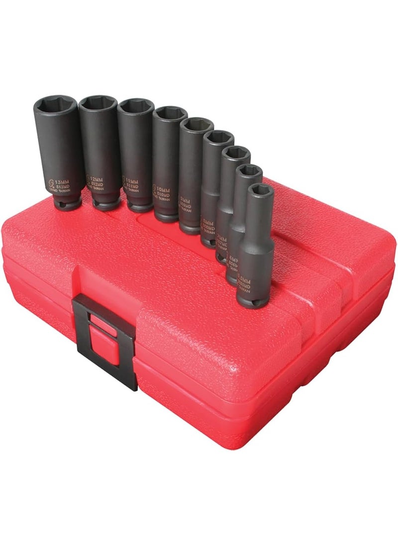 Sunex Tools Sunex 1812 9 Piece 1/4-Inch Drive Deep Metric Socket Impact Set 