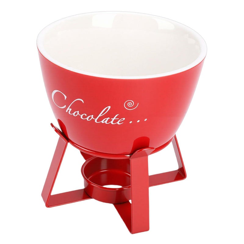 Ceramic Chocolate Fondue Mug Portable Melting Cup With Stable Metal Stand Tea Light Candle Warmer Fork For Cheese Caramel And Dessert Dips Brown - Image 2