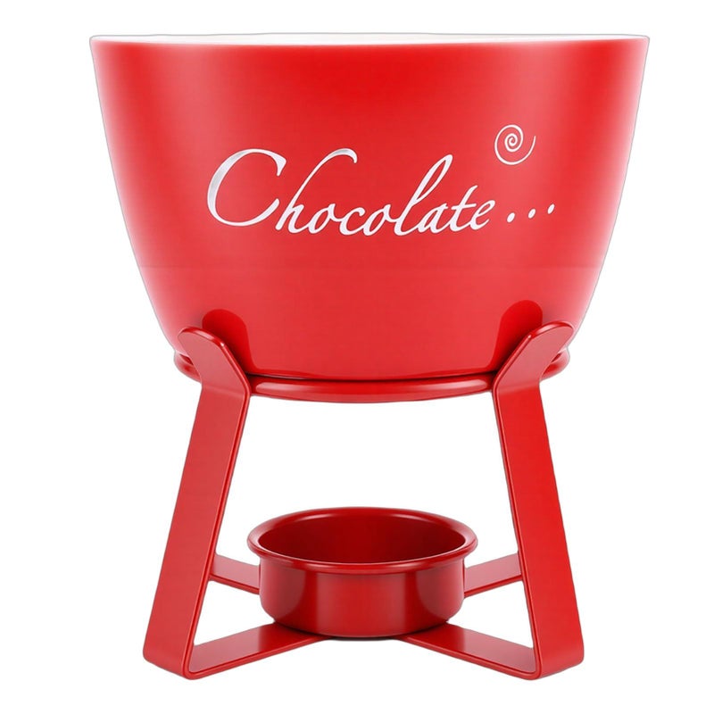 Ceramic Chocolate Fondue Mug Portable Melting Cup With Stable Metal Stand Tea Light Candle Warmer Fork For Cheese Caramel And Dessert Dips Brown - Image 4