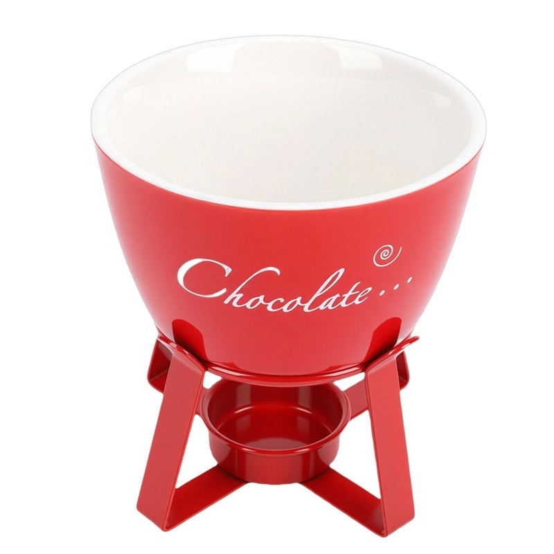 Ceramic Chocolate Fondue Mug Portable Melting Cup With Stable Metal Stand Tea Light Candle Warmer Fork For Cheese Caramel And Dessert Dips Brown - Image 3