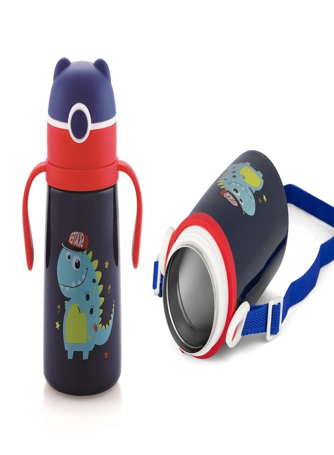 Zerya Goofy 480 ML Vacuum Thermo Seal Insulated Double Wall Steel Body Baby Sipper with One Touch Opening & Silicon Straw,Long Retention of Temperature of Hot & Cold Liquids (Blue) - Image 1