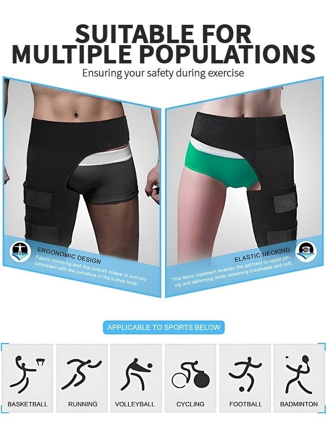 جيفت دعامة دعم الورك، دعامة فخذ قابلة للتعديل، كم ضاغط للفخذ والساق، كم ضاغط لأوتار الركبة من النيوبرين للجنسين، غير قابل للانزلاق، حزام مفصل SI - Image 4