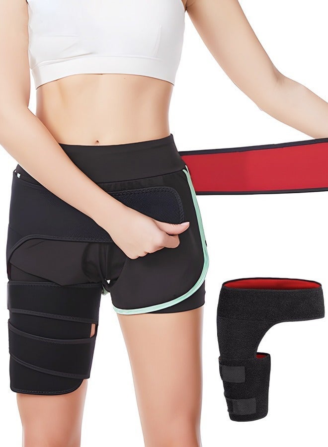 جيفت دعامة دعم الورك، دعامة فخذ قابلة للتعديل، كم ضاغط للفخذ والساق، كم ضاغط لأوتار الركبة من النيوبرين للجنسين، غير قابل للانزلاق، حزام مفصل SI - Image 1