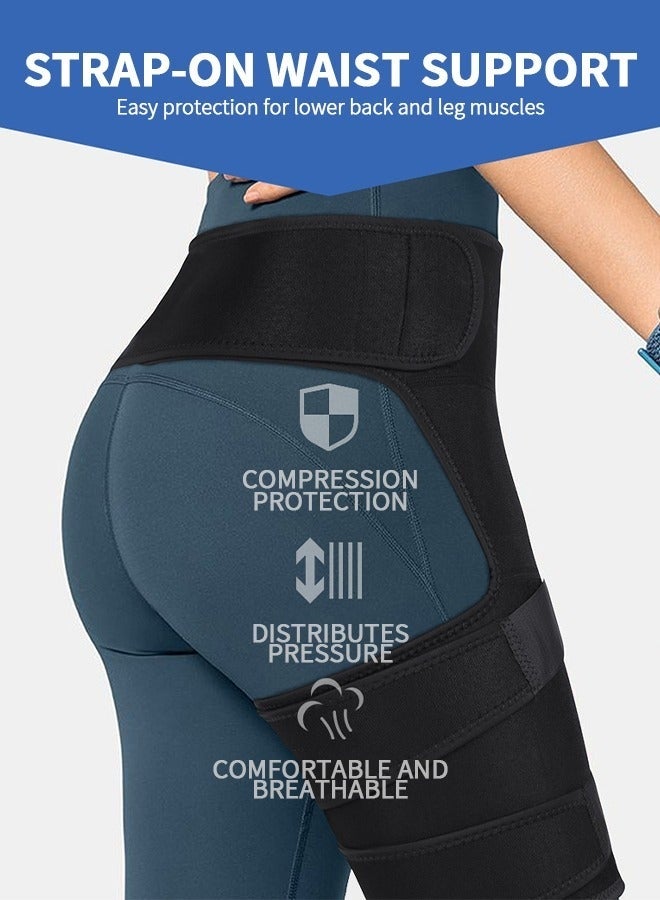 جيفت دعامة دعم الورك، دعامة فخذ قابلة للتعديل، كم ضاغط للفخذ والساق، كم ضاغط لأوتار الركبة من النيوبرين للجنسين، غير قابل للانزلاق، حزام مفصل SI - Image 2