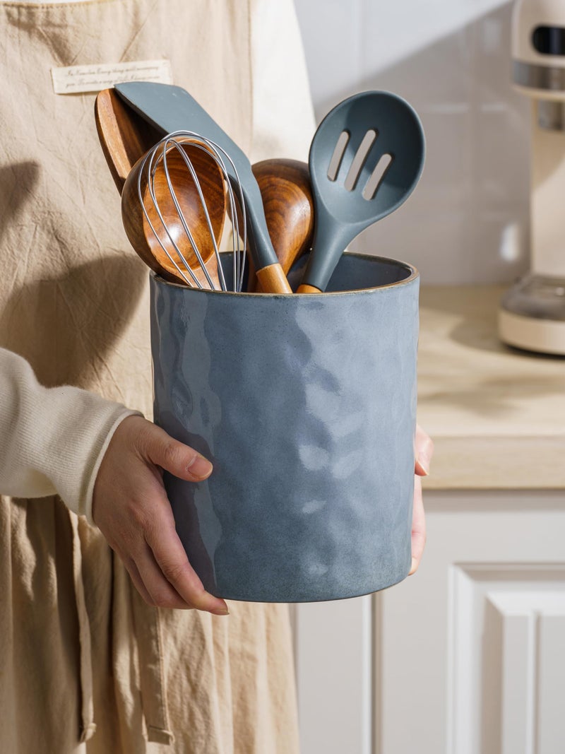 famiware Ocean Utensil Holder, 7.2"+5.8" Ceramic Kitchen Utensil Holder for Countertop, 2 Pieces Cooking Utensil Crocks, Utensil Organizer for Spatula & Spoon, Kitchen Decor, Set of 2, Blue - Image 4