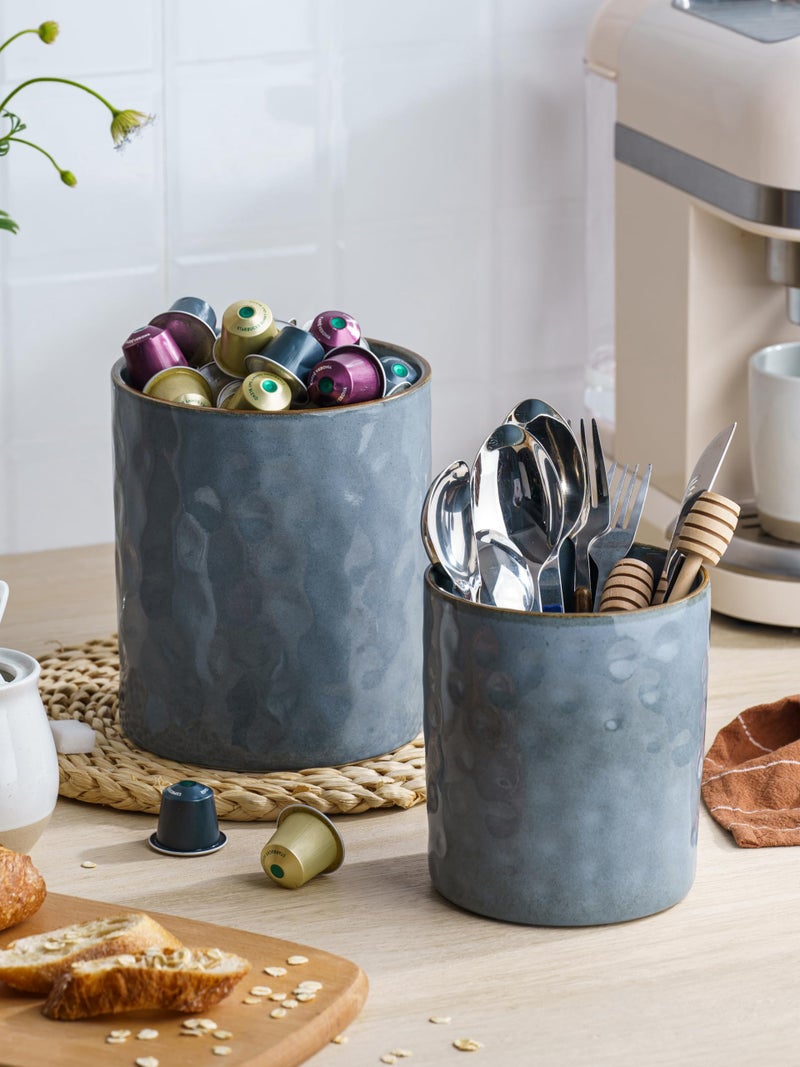 famiware Ocean Utensil Holder, 7.2"+5.8" Ceramic Kitchen Utensil Holder for Countertop, 2 Pieces Cooking Utensil Crocks, Utensil Organizer for Spatula & Spoon, Kitchen Decor, Set of 2, Blue - Image 3