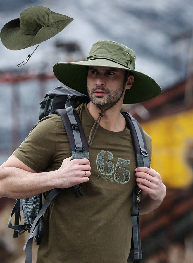 Generic Fishing hat Wide Brim Sun Protection Hat with Breathable Safari hat and Fisherman hat Hiking Hats Boonie Hats for Man Dark Green  - Image 1