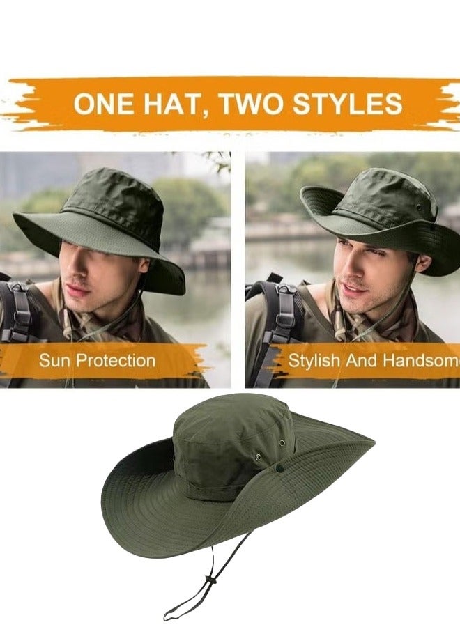 Generic Fishing hat Wide Brim Sun Protection Hat with Breathable Safari hat and Fisherman hat Hiking Hats Boonie Hats for Man Dark Green  - Image 3