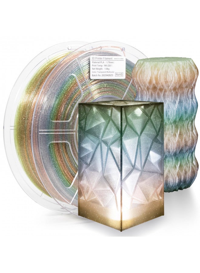 iSANMATE PLA Filament 1.75mm, 3D Printer Filament Transparent Rainbow Filament with Silver Glitter, Dimensional Accuracy +/- 0.03 mm, 3D Printing Filament, 1KG/Spool - Image 1