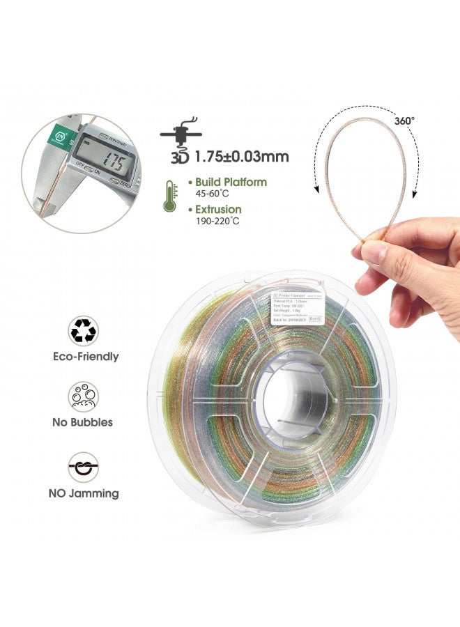 iSANMATE PLA Filament 1.75mm, 3D Printer Filament Transparent Rainbow Filament with Silver Glitter, Dimensional Accuracy +/- 0.03 mm, 3D Printing Filament, 1KG/Spool - Image 2