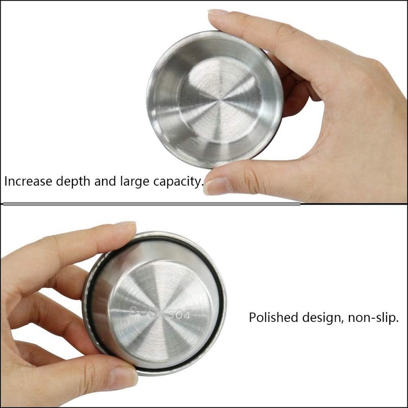 Noa 6 قطع 23 أونصة طبق صلصة من الفولاذ المقاوم للصدأ أطباق توابل طبق سوشي غمس وعاء صلصة معدني رامينكينز صغيرة أطباق مقبلات فردية أكواب صلصة توابل 6 قطع فضية - Image 3