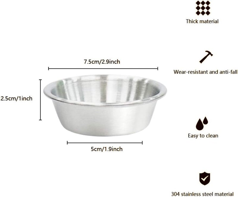 Noa 6 قطع 23 أونصة طبق صلصة من الفولاذ المقاوم للصدأ أطباق توابل طبق سوشي غمس وعاء صلصة معدني رامينكينز صغيرة أطباق مقبلات فردية أكواب صلصة توابل 6 قطع فضية - Image 2