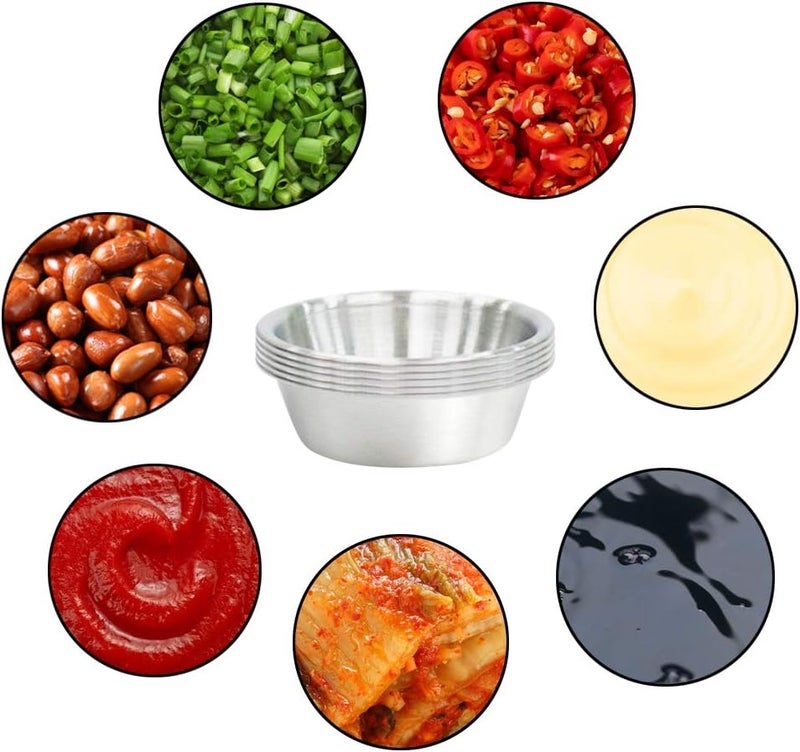 Noa 6 قطع 23 أونصة طبق صلصة من الفولاذ المقاوم للصدأ أطباق توابل طبق سوشي غمس وعاء صلصة معدني رامينكينز صغيرة أطباق مقبلات فردية أكواب صلصة توابل 6 قطع فضية - Image 4