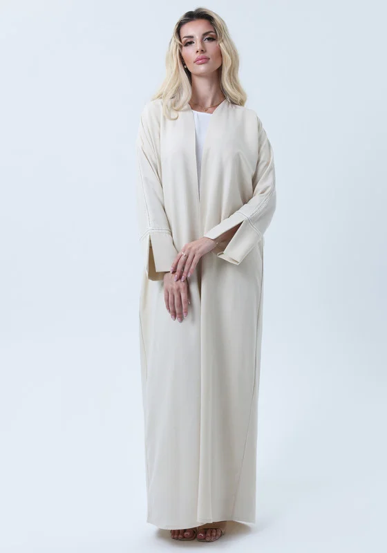 MSquare Fashion Melange Open Front Abaya with Slit Sleeves and Matching Headscarf