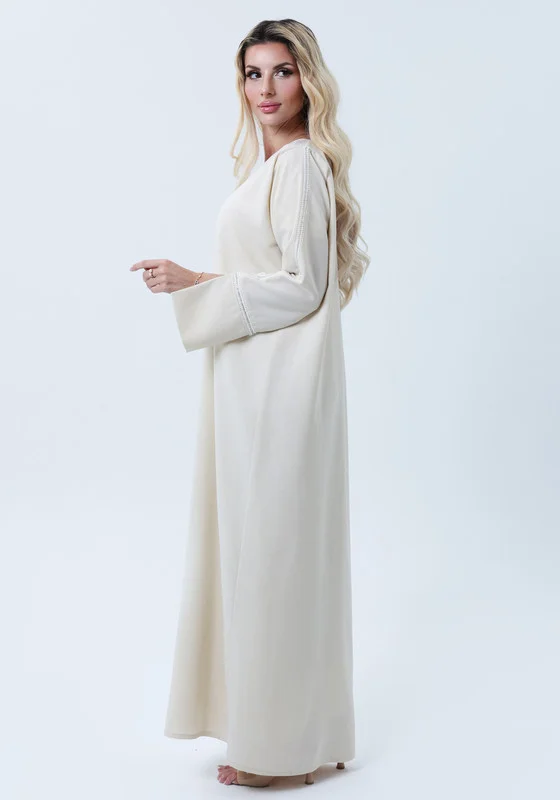 MSquare Fashion Melange Open Front Abaya with Slit Sleeves and Matching Headscarf