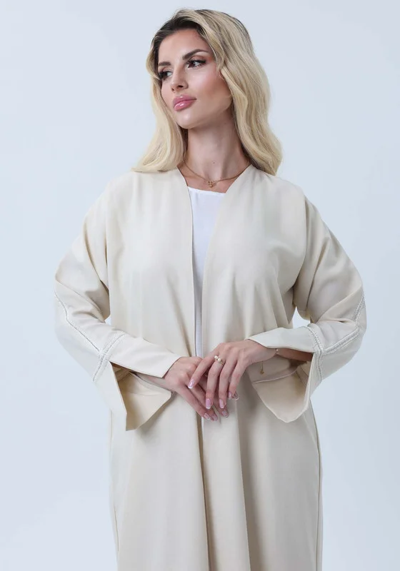MSquare Fashion Melange Open Front Abaya with Slit Sleeves and Matching Headscarf