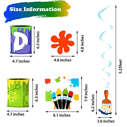Shappy 25 Pieces Art Painting Party Decorations Includes 1 Happy Birthday Banner 12 Painting Birthday Card and 12 Art Hanging Swirl for Baby Shower Party Supplies - Image 5